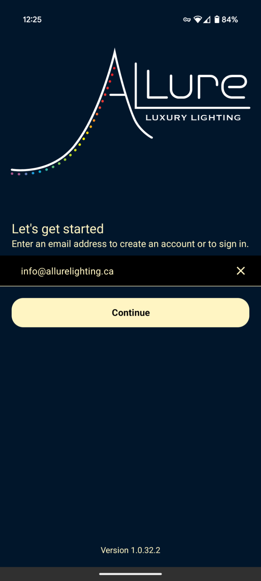 Allure app — welcome screen with the Create Account option