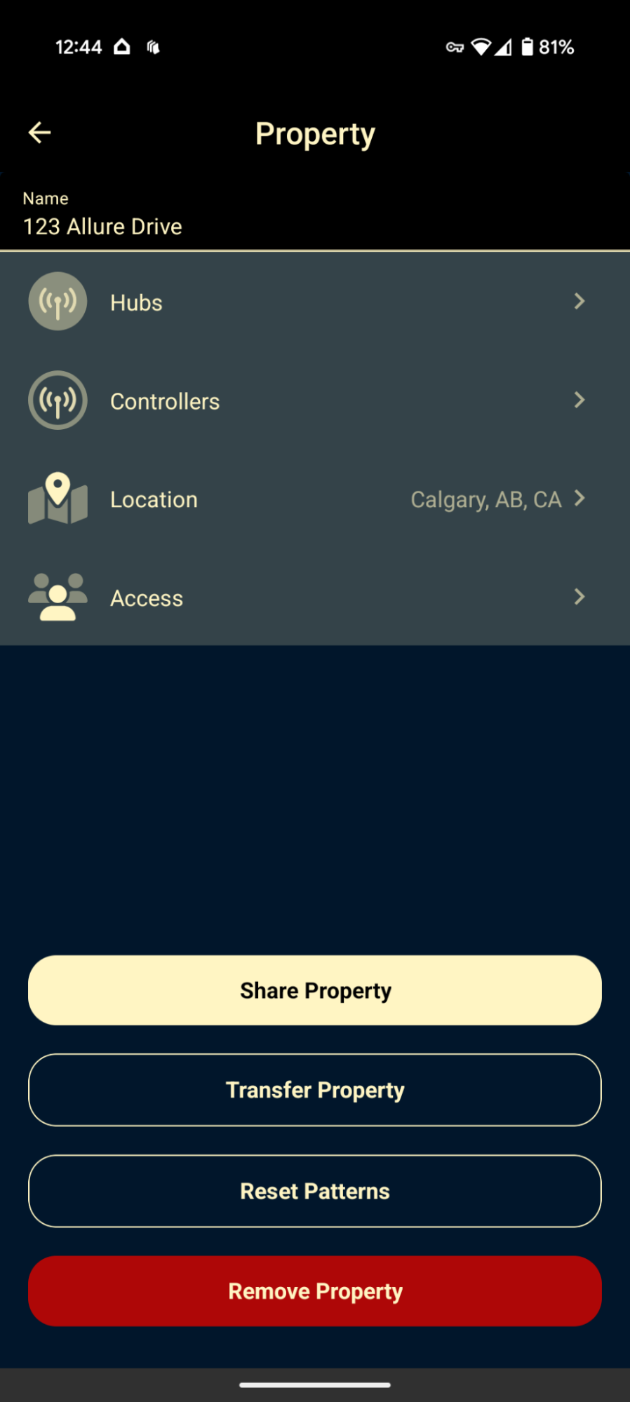 Allure app — Hubs screen showing no hubs registered yet